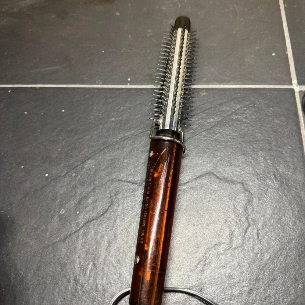 Vintage Electric Hot Brush Hair‎ Styler Amber Transparent Handle Hi Lo Settings